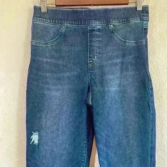 Spanx pull-on High Rise Raw Hem light distressed Blue Jean Leggings Women Size M - Picture 2 of 9